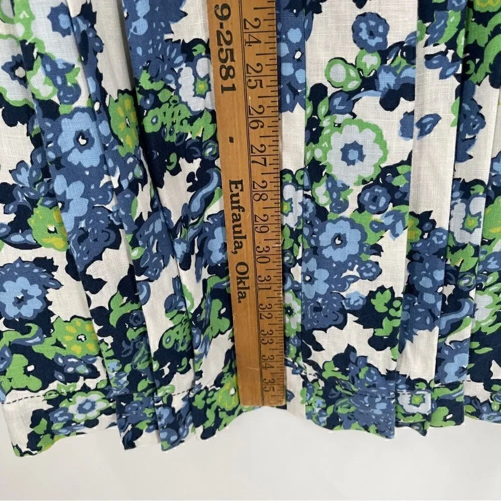 Tory Burch Blue Green White Amalia Linen Dress